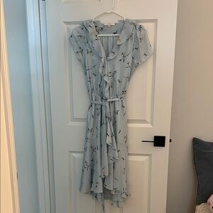 Wayf Blue Striped Floral High Low Dress